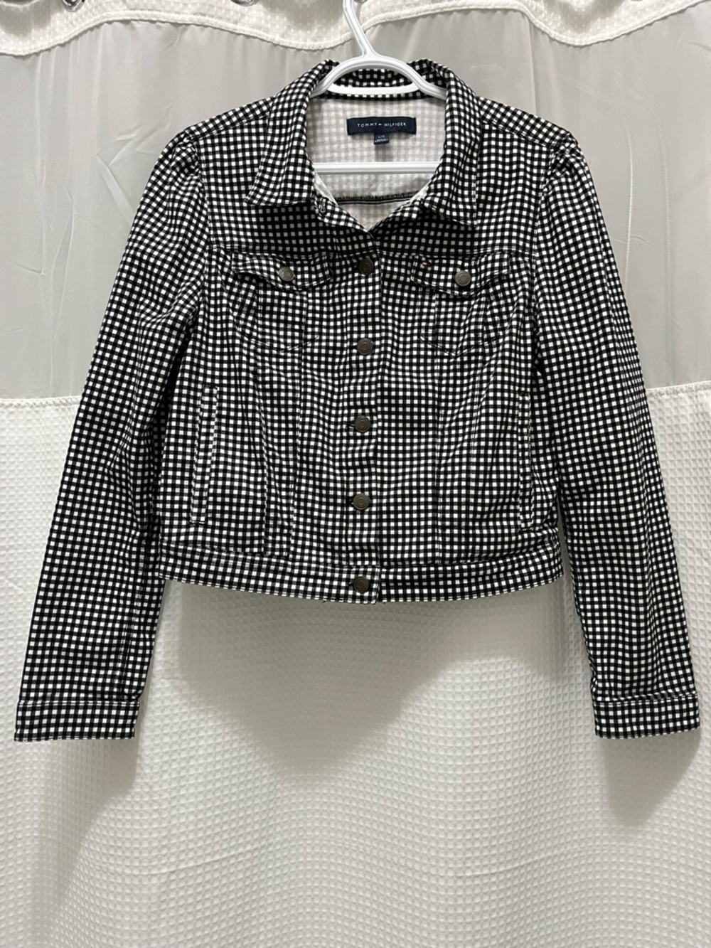 Tommy Hilfiger Black & White Gingham Crop Jean Jacket